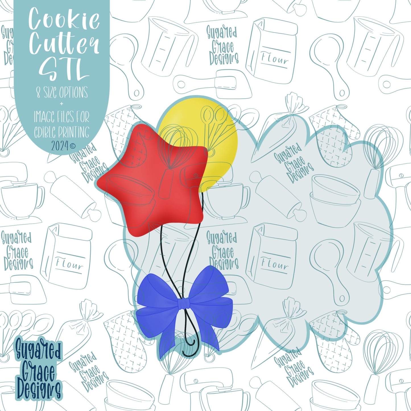 Star Balloon Plaque Cookie Cutter STL File for 3D Printing with Matching Printable PNG Images for Edible Ink Printers Including Eddie