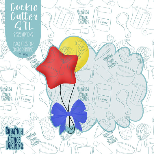 Star Balloon Plaque Cookie Cutter STL File for 3D Printing with Matching Printable PNG Images for Edible Ink Printers Including Eddie