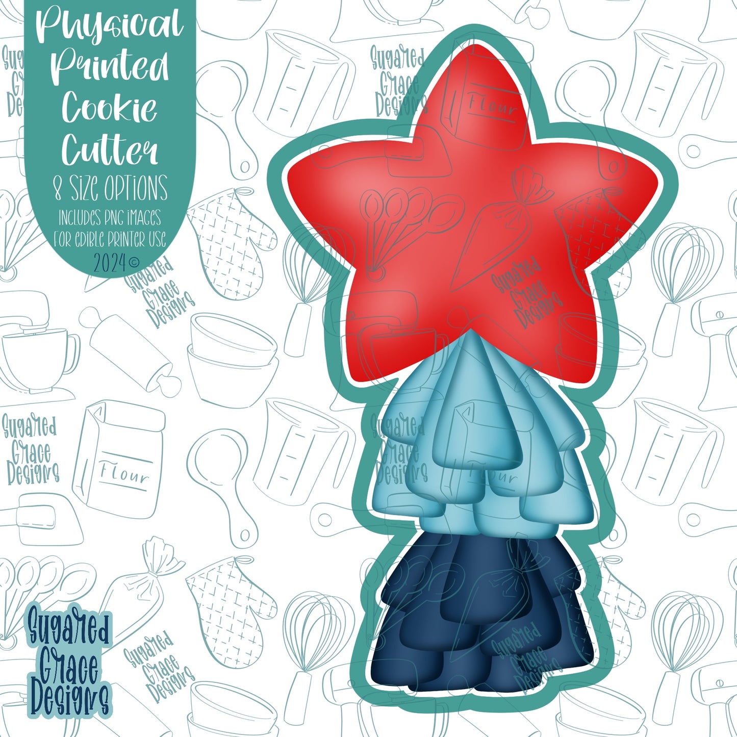 4th of July Patriotic Star Balloon Cookie Cutter with Matching Printable PNG Images for Edible Ink Printers Including Eddie