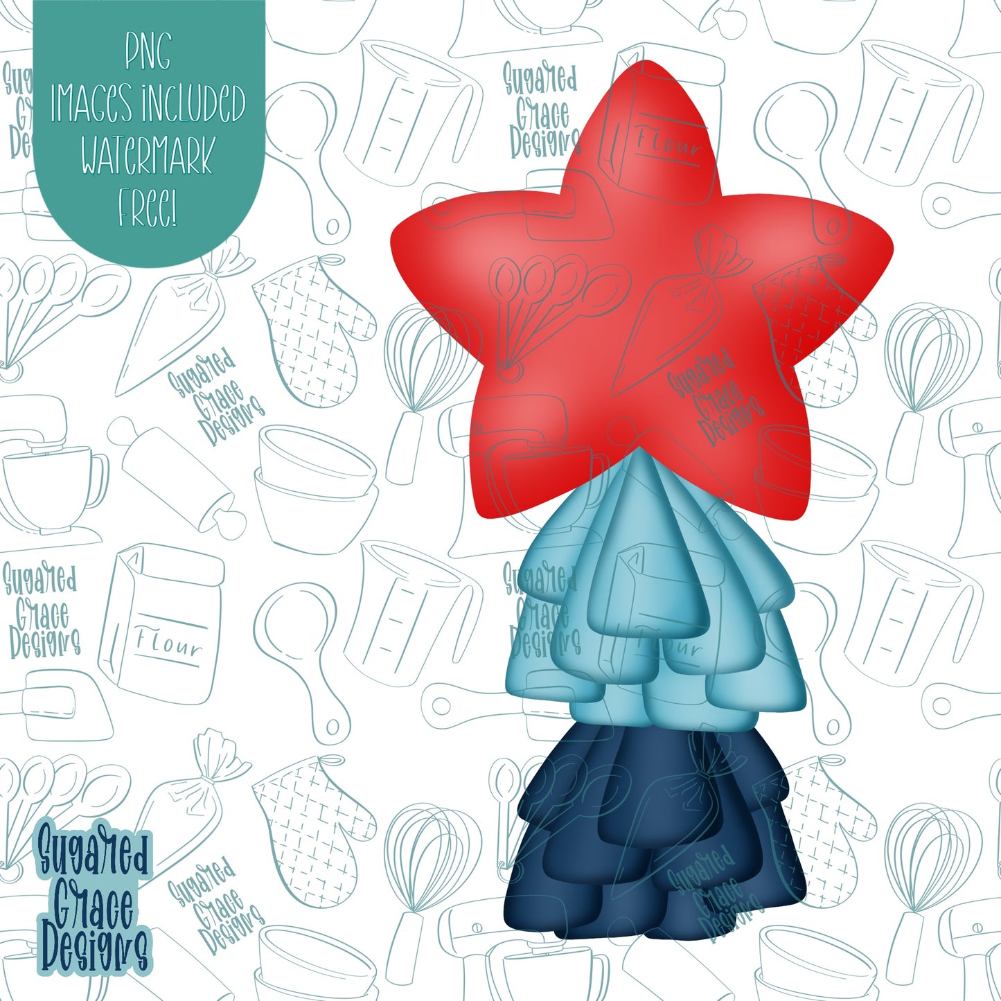 4th of July Patriotic Star Balloon Cookie Cutter with Matching Printable PNG Images for Edible Ink Printers Including Eddie