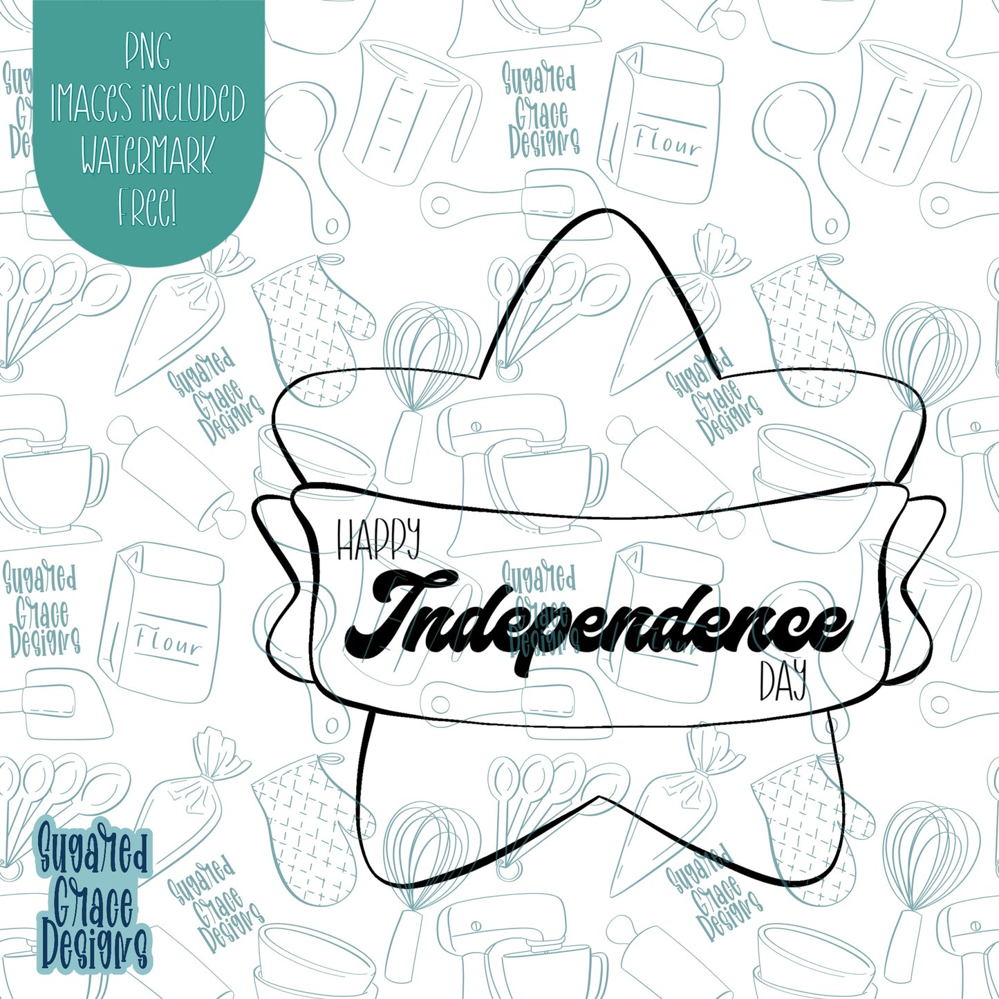 Independence Day Star with Banner Cookie Cutter with Matching PNG Images for Edible Ink Printers Including Eddie