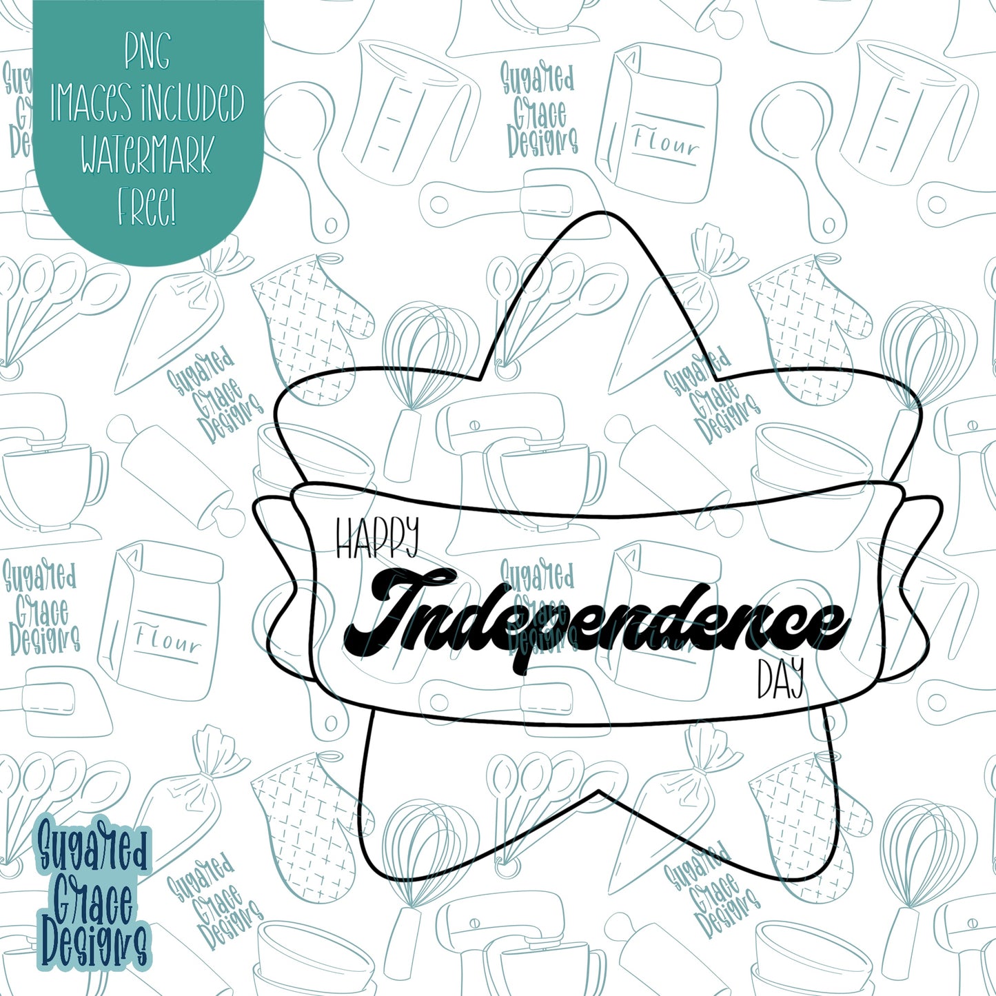 Independence Day Star with Banner Cookie Cutter with Matching PNG Images for Edible Ink Printers Including Eddie