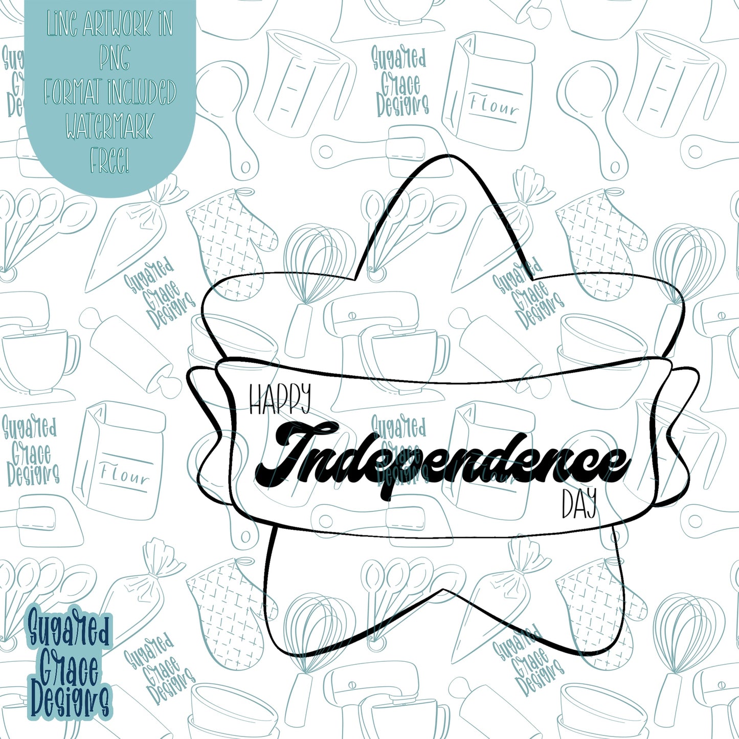 Independence Day Star with Banner Cookie Cutter STL Files for 3D Printing with Matching Printable PNG Images for Edible Ink Printers Including Eddie