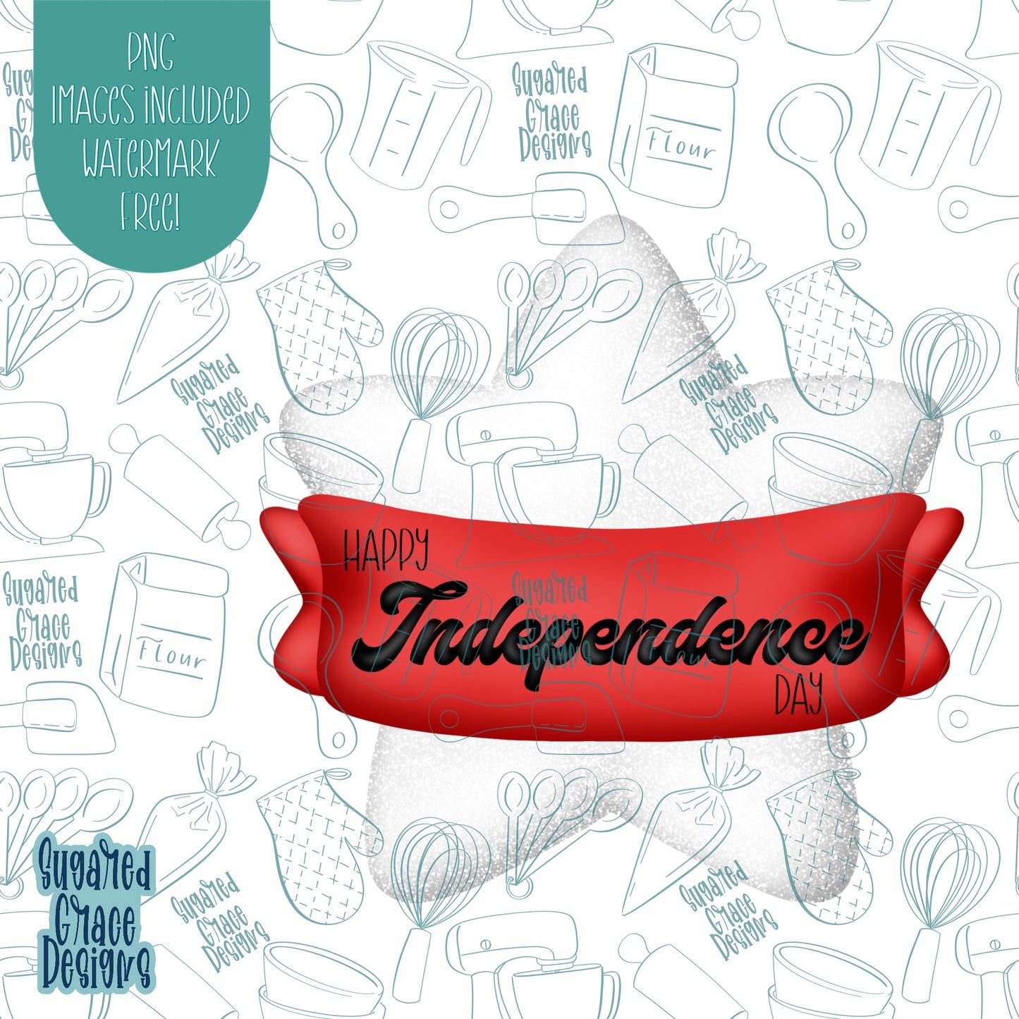 Independence Day Star with Banner Cookie Cutter with Matching PNG Images for Edible Ink Printers Including Eddie