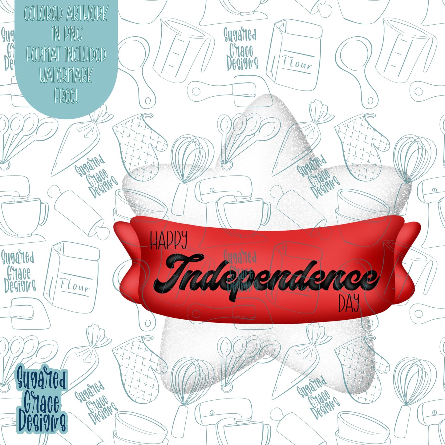 Independence Day Star with Banner Cookie Cutter STL Files for 3D Printing with Matching Printable PNG Images for Edible Ink Printers Including Eddie