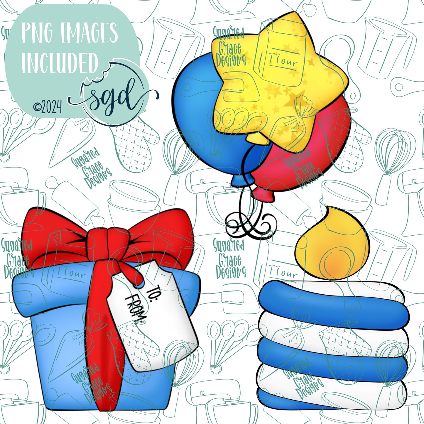 Birthday Cookie Cutter STL Files Set of 3 with PNG Images to Match - For 3D Printing and Edible Ink Printers