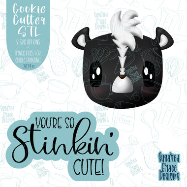 Stinkin Cute Skunk Cookie Cutter with Matching PNG Images for Edible Ink Printers Including Eddie