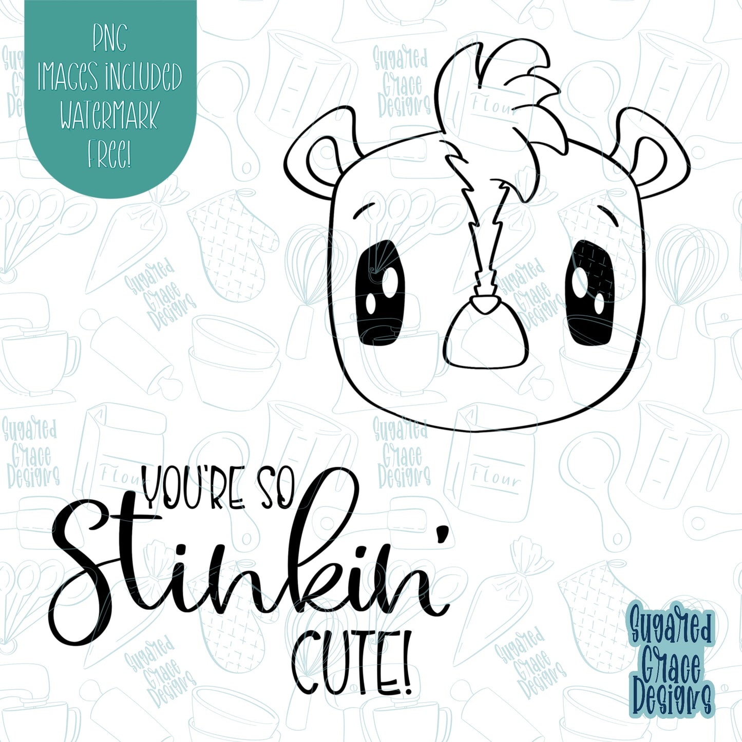 Stinkin Cute Skunk Cookie Cutter with Matching PNG Images for Edible Ink Printers Including Eddie