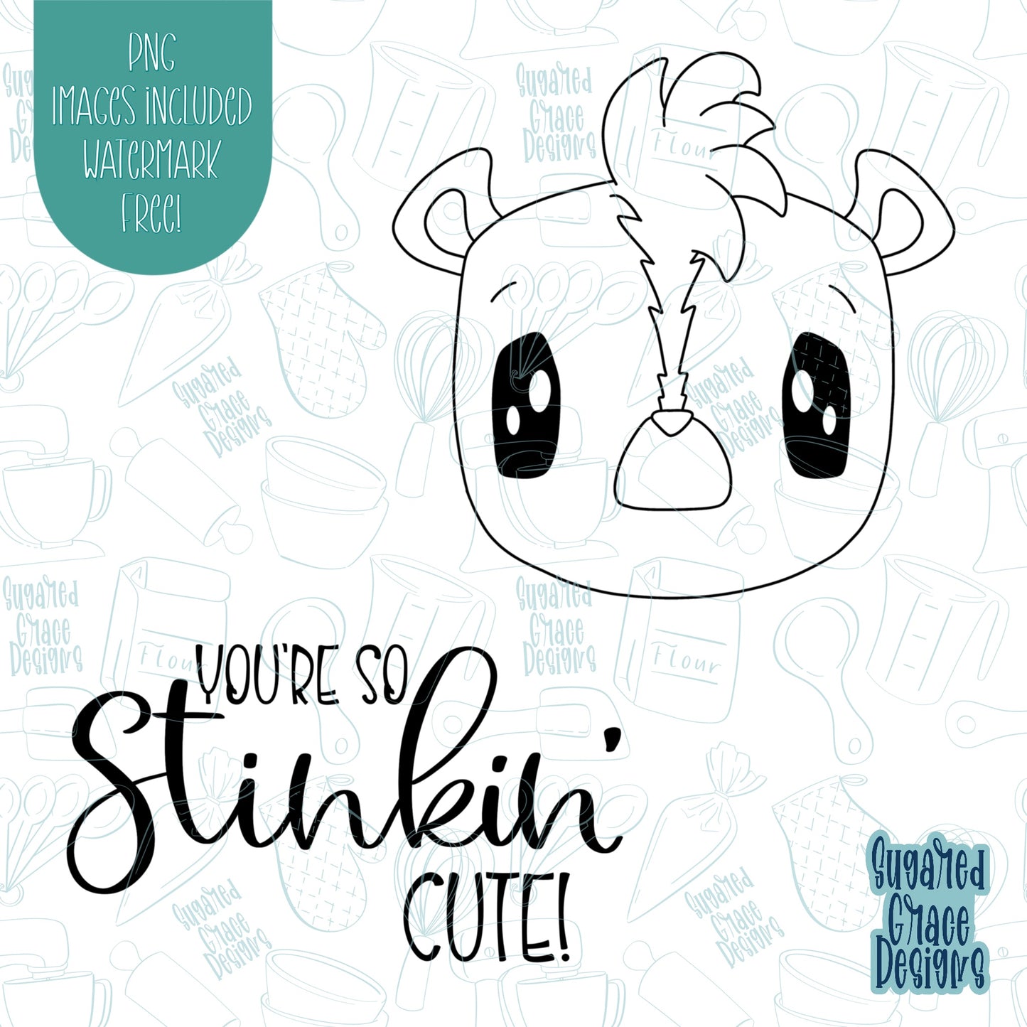 Stinkin Cute Skunk Cookie Cutter with Matching PNG Images for Edible Ink Printers Including Eddie