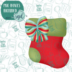 Christmas Stocking with Bow Cookie Cutter with PNG Images to Match - Hand Drawn Graphics for Edible Ink Printers