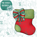 Christmas Stocking with Bow Cookie Cutter with PNG Images to Match - Hand Drawn Graphics for Edible Ink Printers