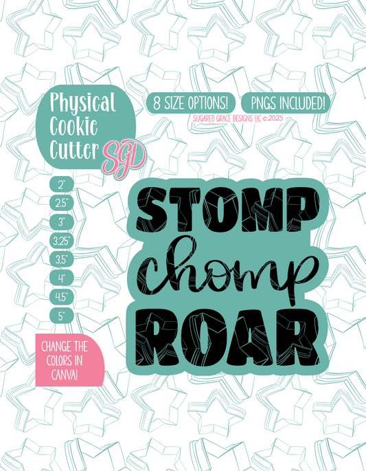 Stomp Chomp Roar Cookie Cutter with PNG Images to Match - Hand Drawn Graphics for Edible Ink Printers