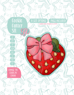 Strawberry with Bow Cookie Cutter STL and PNG set