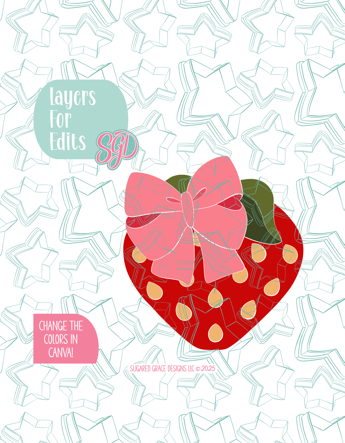 Strawberry with Bow Cookie Cutter STL and PNG set