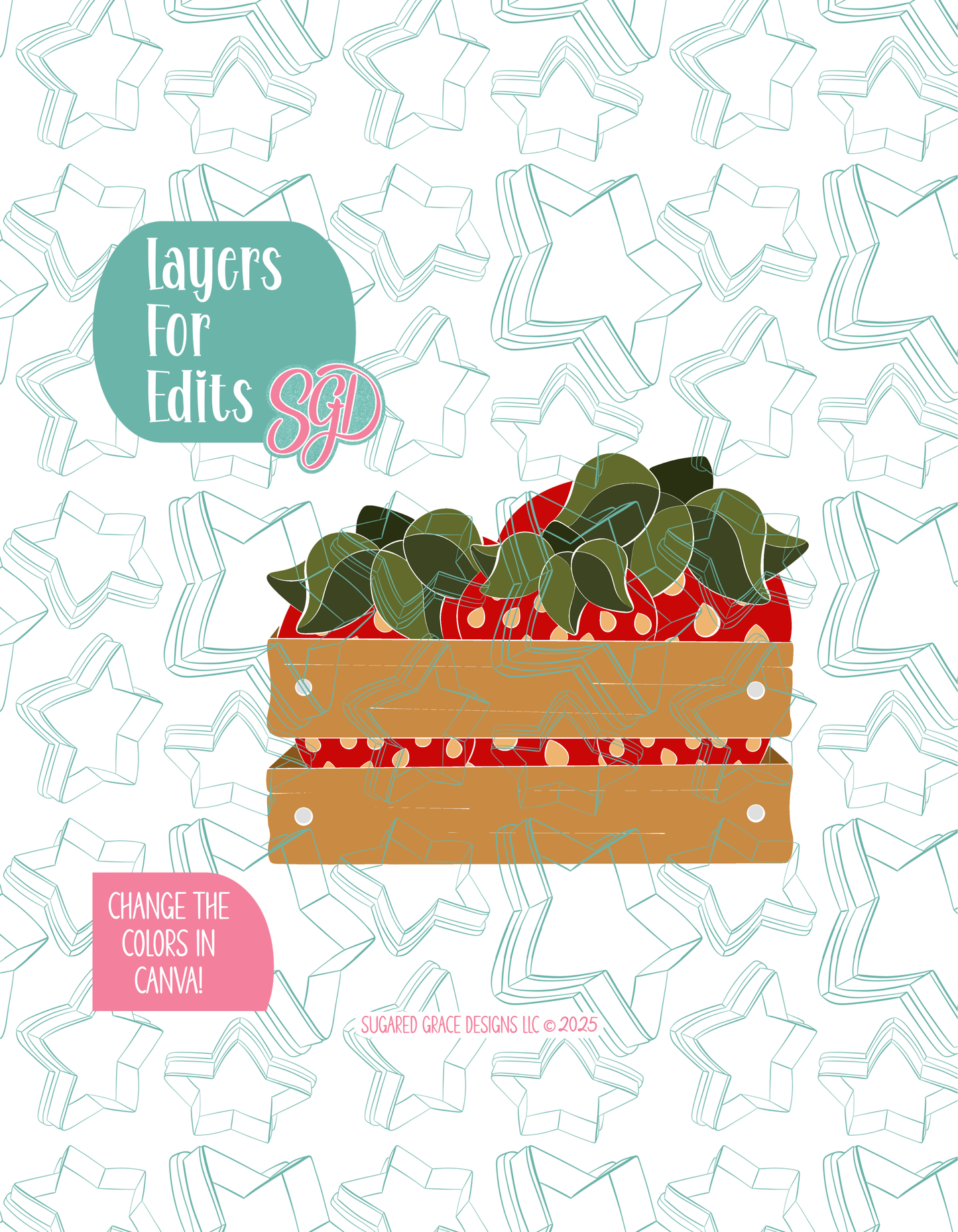 Crate of Strawberries Cookie Cutter with matching PNG