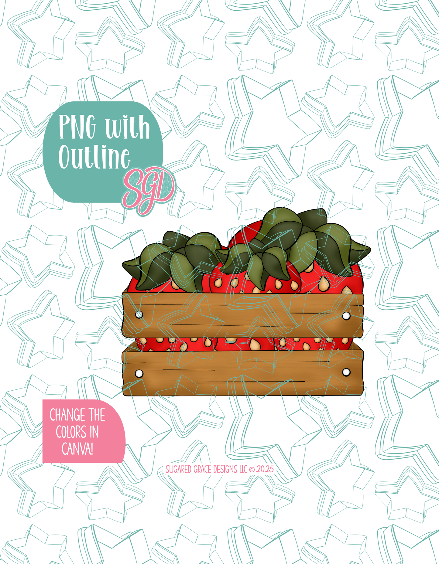 Crate of Strawberries Cookie Cutter with matching PNG
