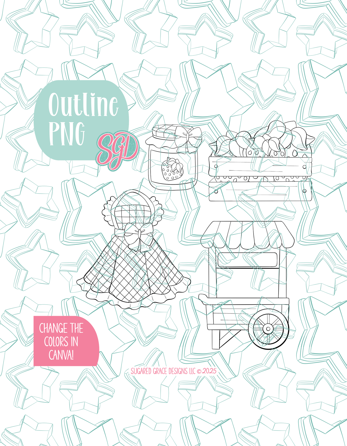 Editable Strawberry Market Cookie Cutter STL and PNG Set with 4 Designs (Digital Download)