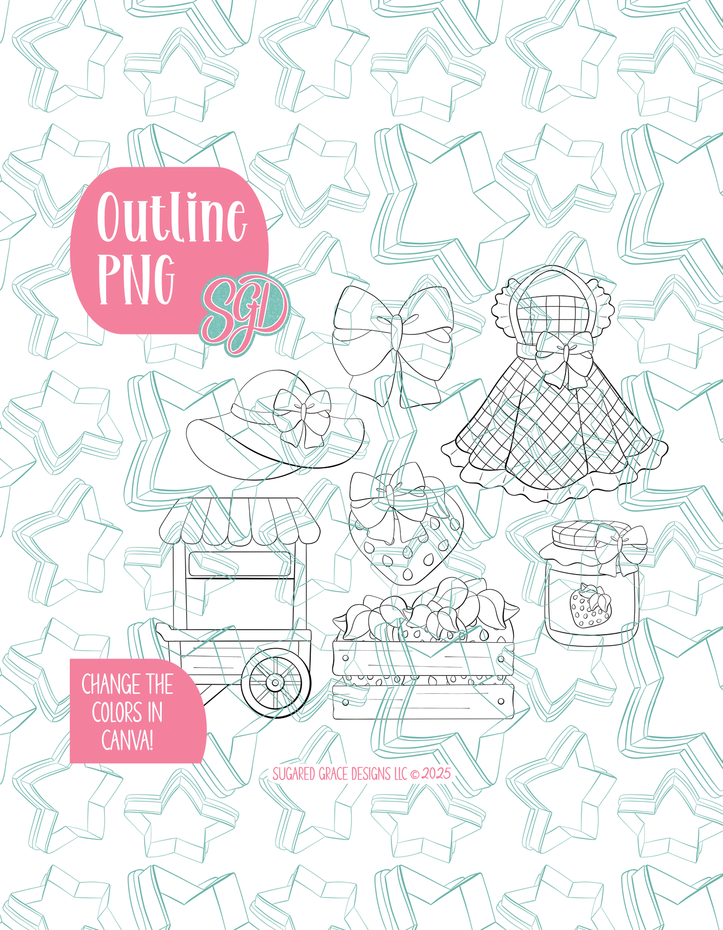 Strawberry Market Set of 6 Designs for Edible Ink Printers - Hand Drawn Editable Graphics (Digital Download)