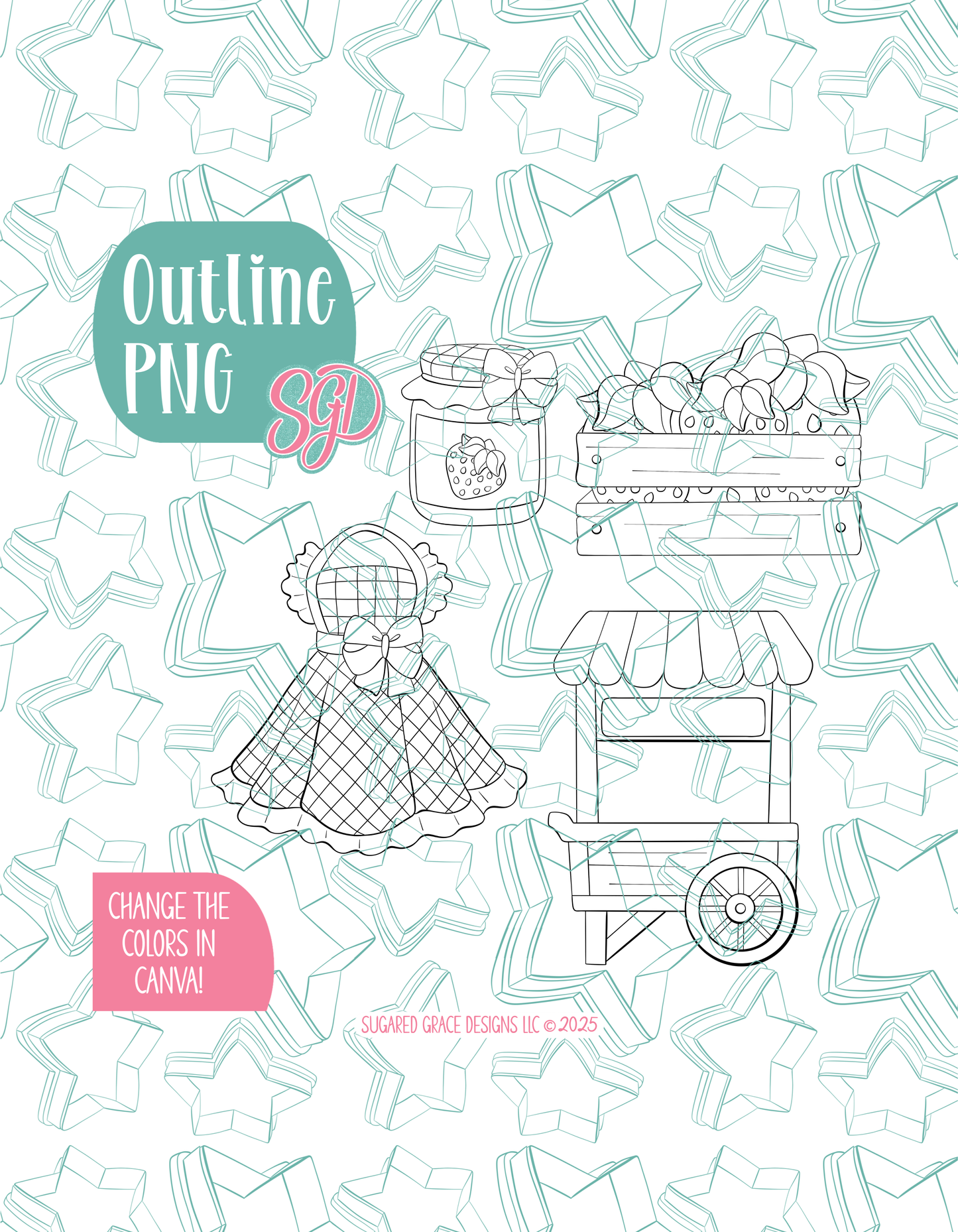 Strawberry Market Cookie Cutter set with matching PNG - Set of 4 Designs