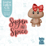 Sugar and spice gingerbread girl cookie cutter stl file set with png images for edible printers including Eddie