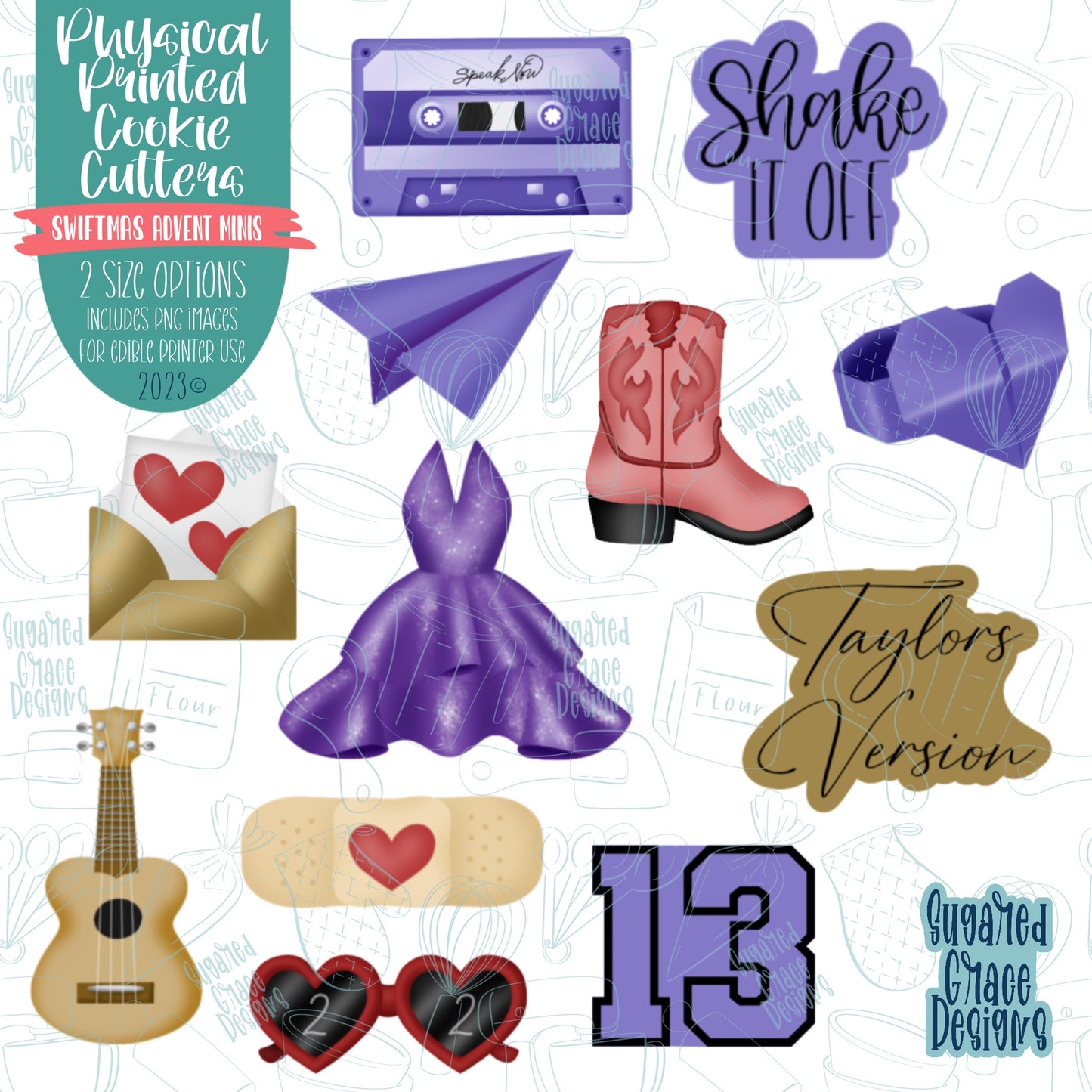 Merry Christmas Advent Cookie Cutter set of 12with png images for edible ink printers including Eddie