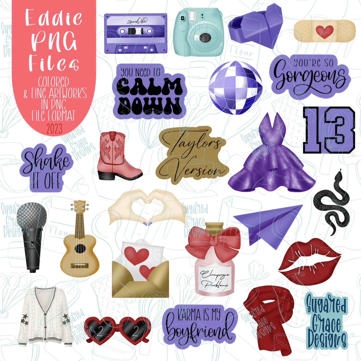 Merry Christmas png graphics set of 24 for edible printers including Eddie