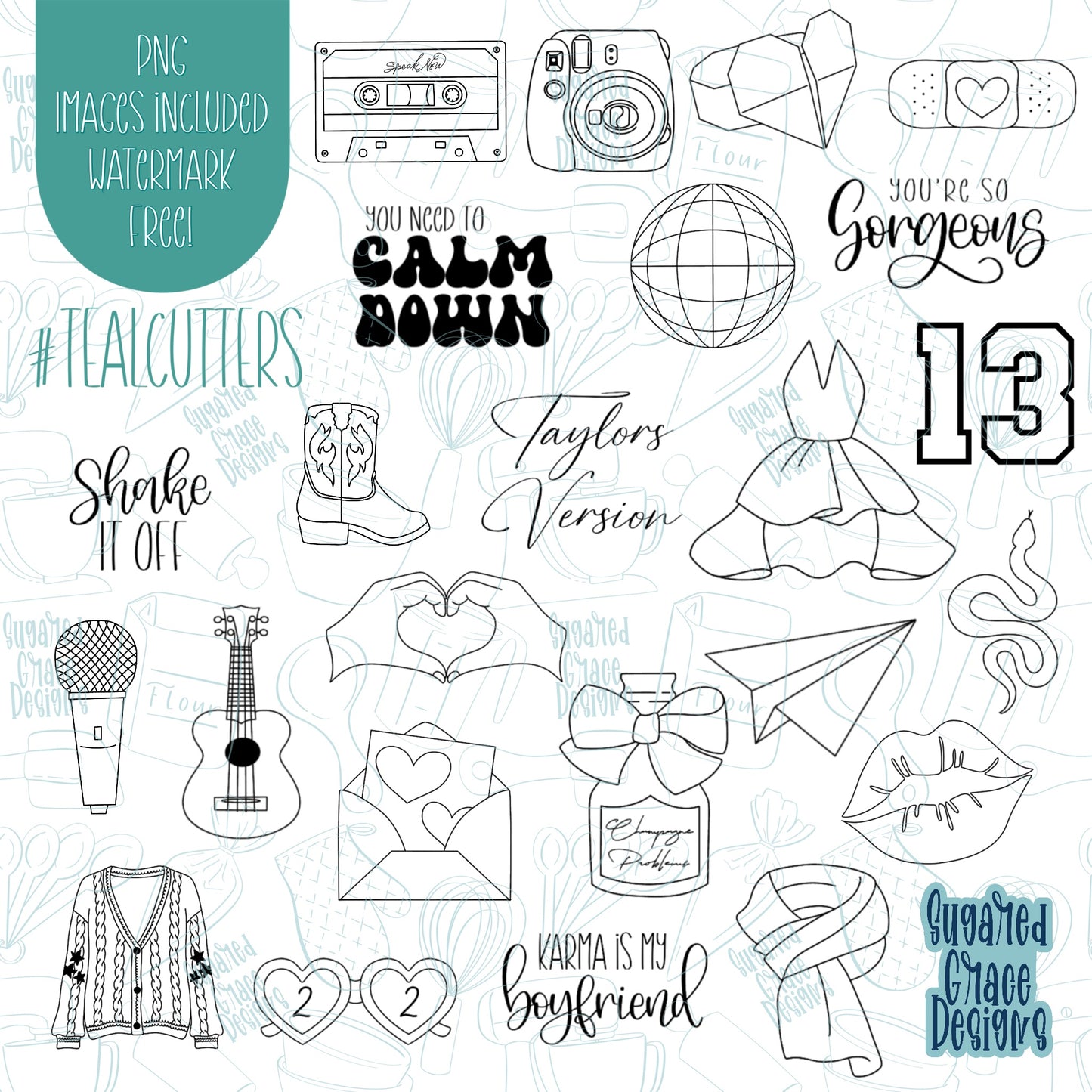 Merry Christmas Advent Cookie Cutter Set of 24 with png images for edible printers including Eddie