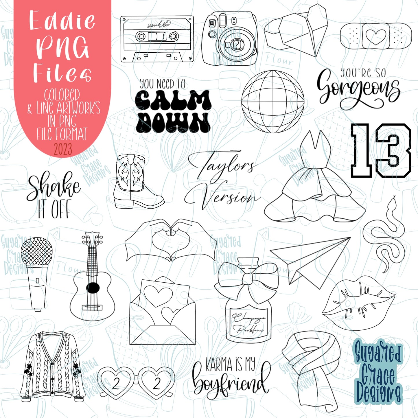 Merry Christmas png graphics set of 24 for edible printers including Eddie