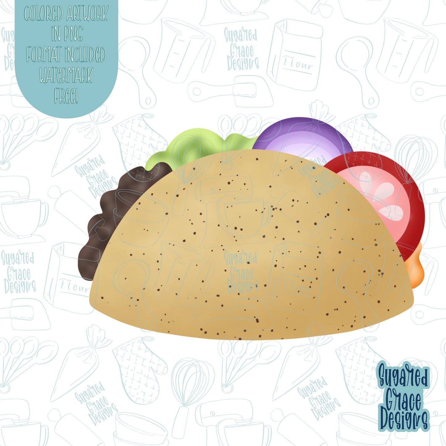 Taco Cookie Cutter STL Files for 3D Printing with Matching Printable PNG Images for Edible Ink Printers Including Eddie
