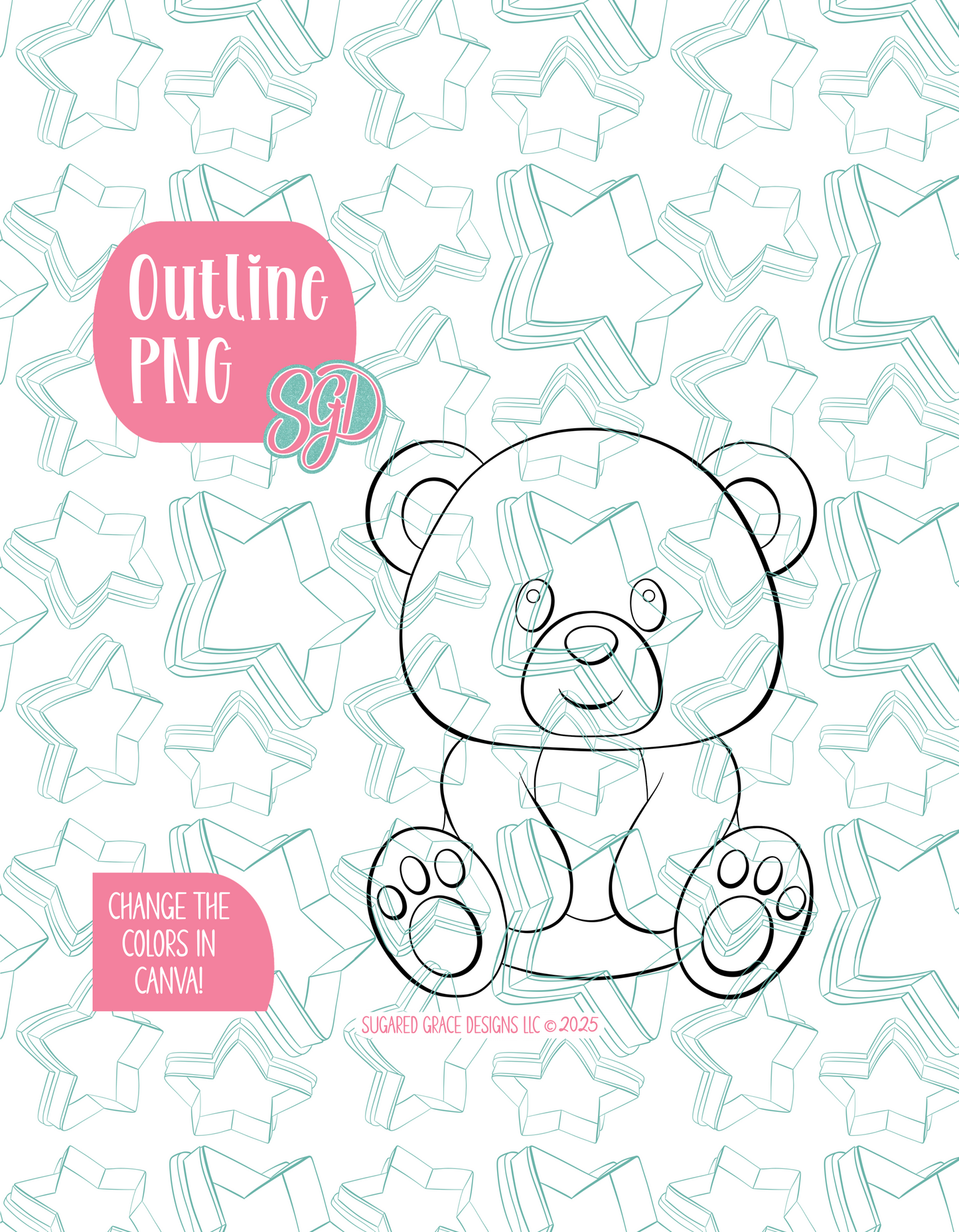 Teddy Bear PNG Image Set for Edible Ink Printers - Hand Drawn Editable Graphics