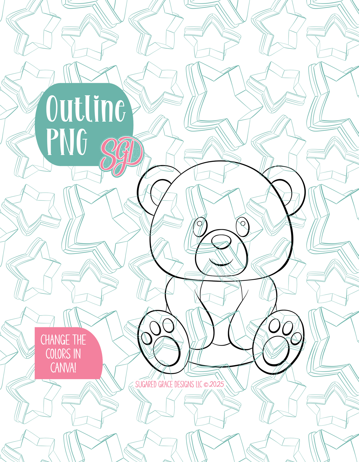 Teddy Bear Cookie Cutter with PNG Images to Match - Hand Drawn Graphics for Edible Ink Printers