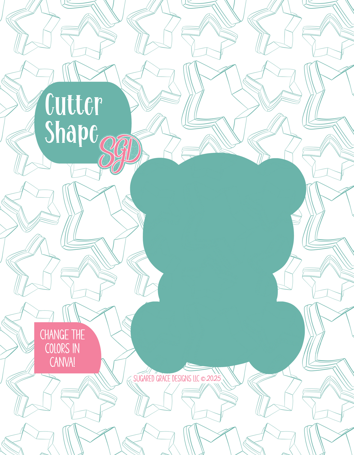Teddy Bear Cookie Cutter with PNG Images to Match - Hand Drawn Graphics for Edible Ink Printers