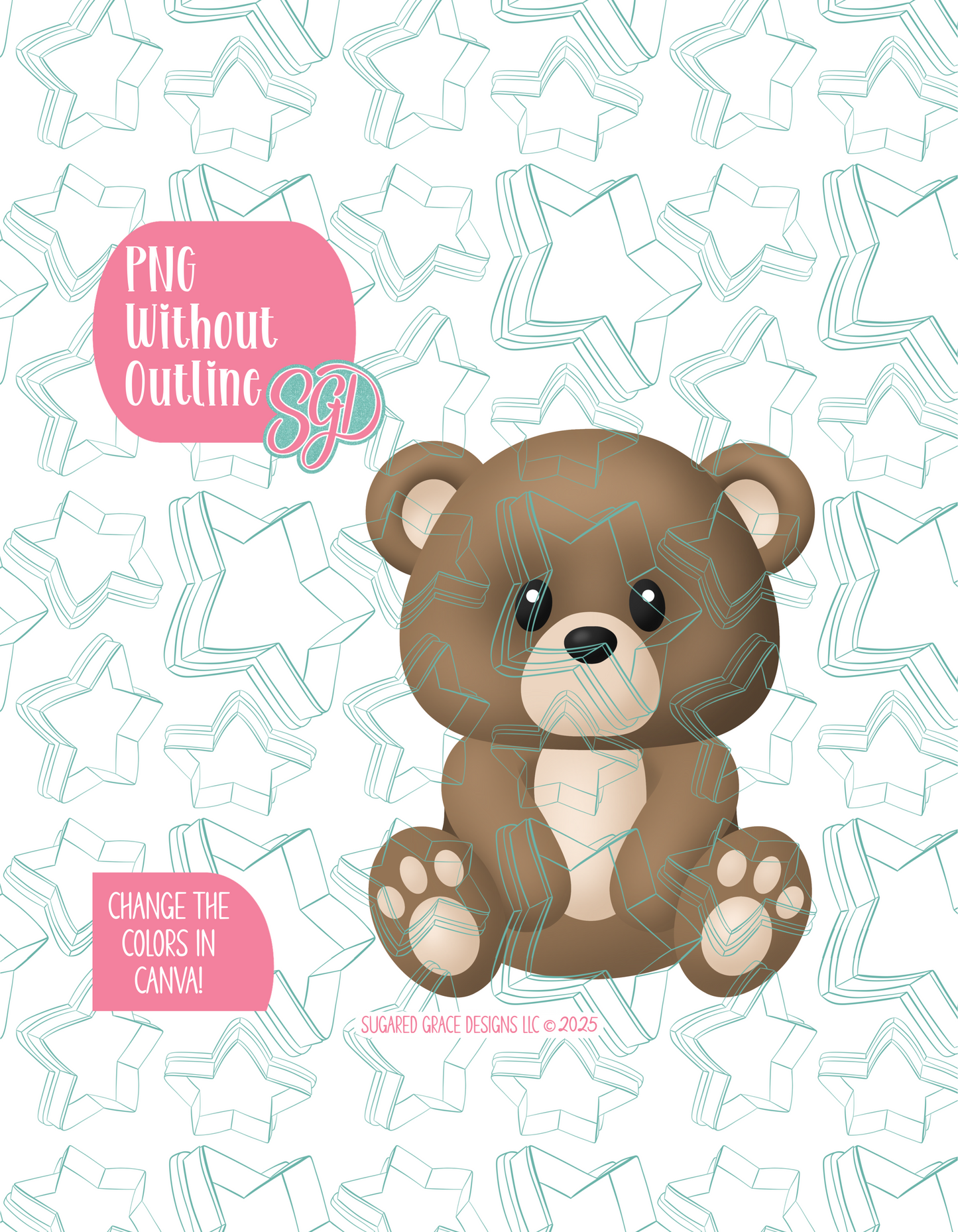 Teddy Bear PNG Image Set for Edible Ink Printers - Hand Drawn Editable Graphics