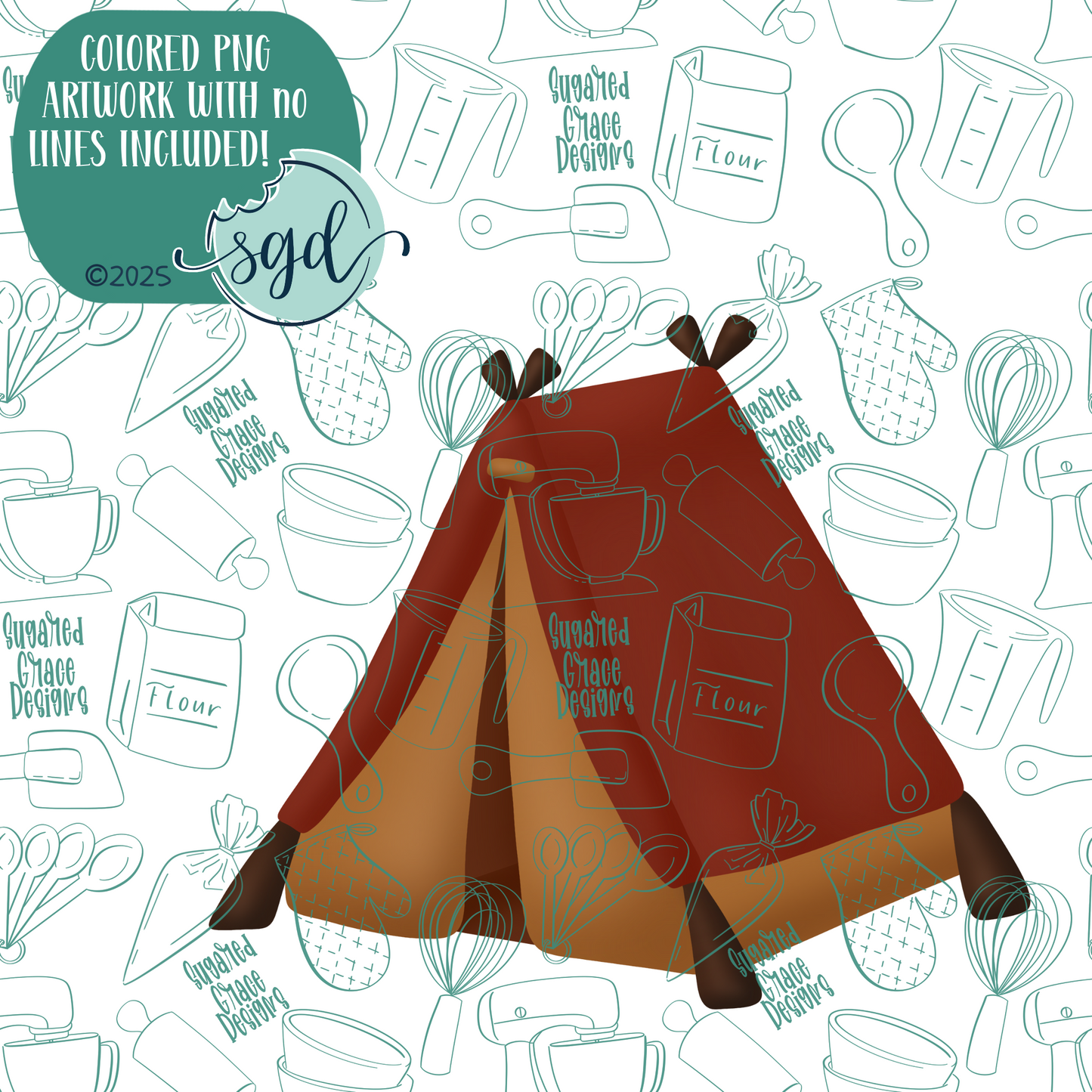 Tent Cookie Cutter with PNG Images to Match - Hand Drawn Graphics for Edible Ink Printers