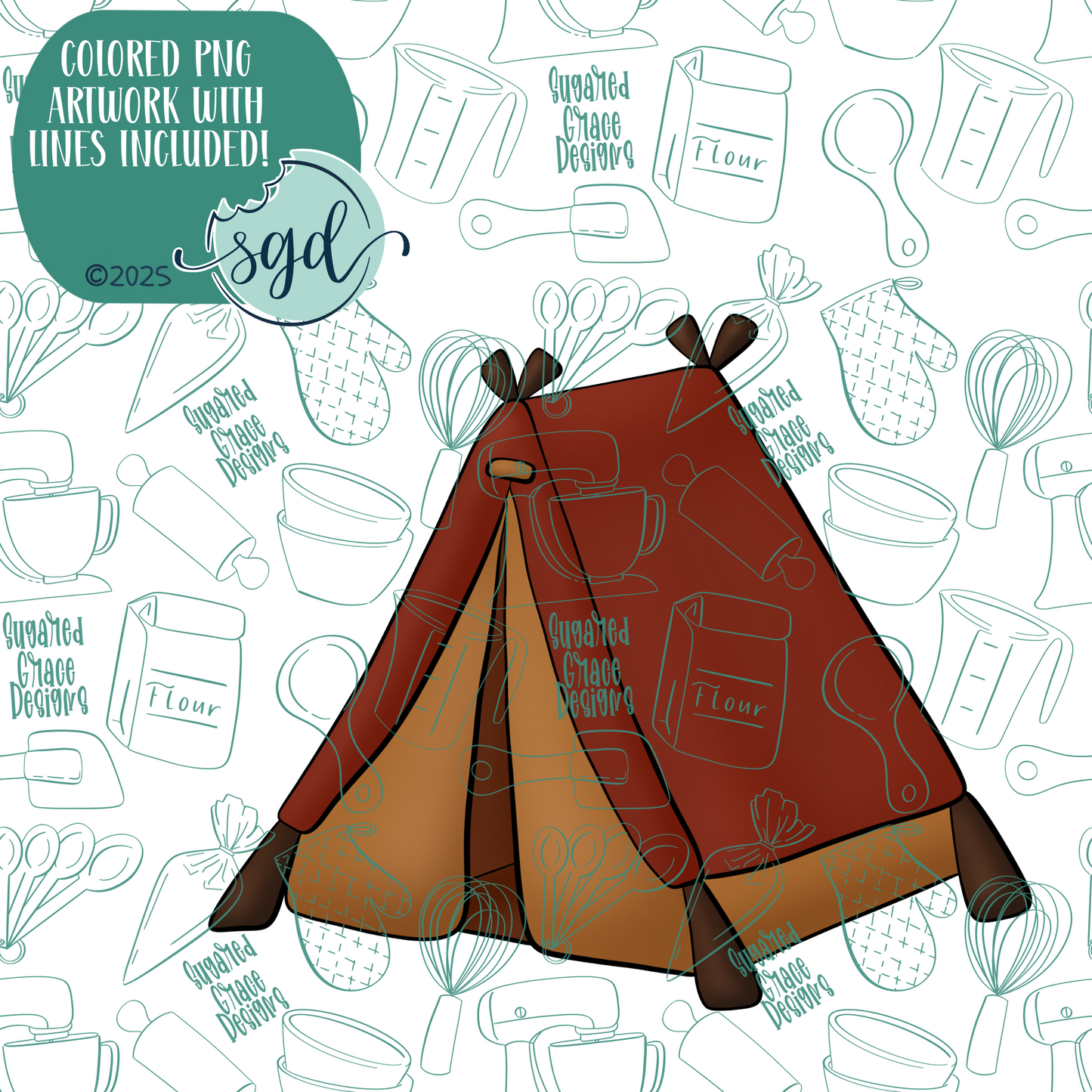Tent Cookie Cutter with PNG Images to Match - Hand Drawn Graphics for Edible Ink Printers