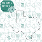 Texas State Cookie Cutter with PNG Images to Match - Hand Drawn Graphics for Edible Ink Printers - United States Shape
