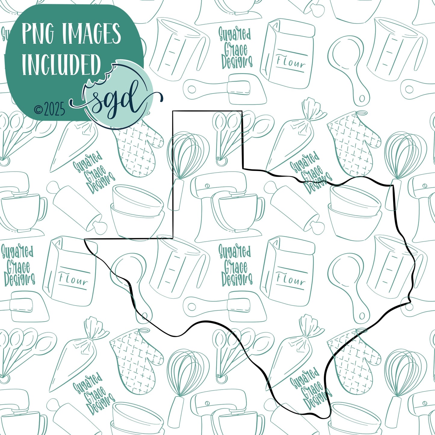 Texas State Cookie Cutter with PNG Images to Match - Hand Drawn Graphics for Edible Ink Printers - United States Shape