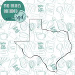Texas State Cookie Cutter with PNG Images to Match - Hand Drawn Graphics for Edible Ink Printers - United States Shape