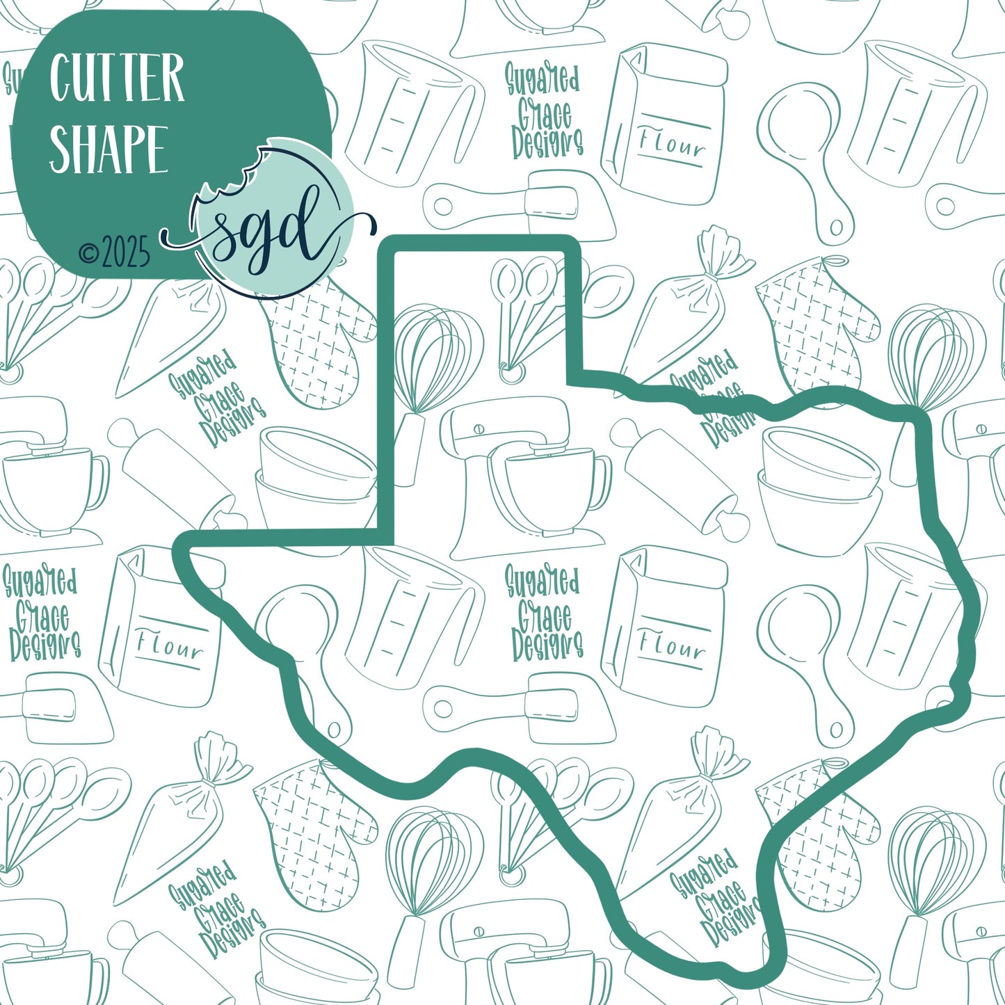 Texas State Cookie Cutter with PNG Images to Match - Hand Drawn Graphics for Edible Ink Printers - United States Shape