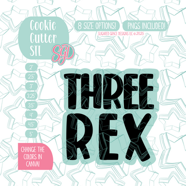 Three Rex Cookie Cutter STL File with PNG Images to Match - For 3D Printing and Edible Ink Printers