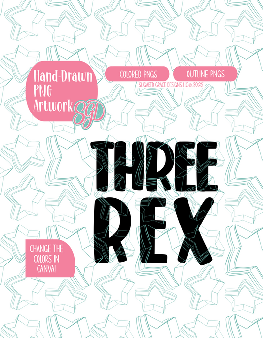 Three Rex PNG Image Set for Edible Ink Printers - Hand Drawn Editable Graphics
