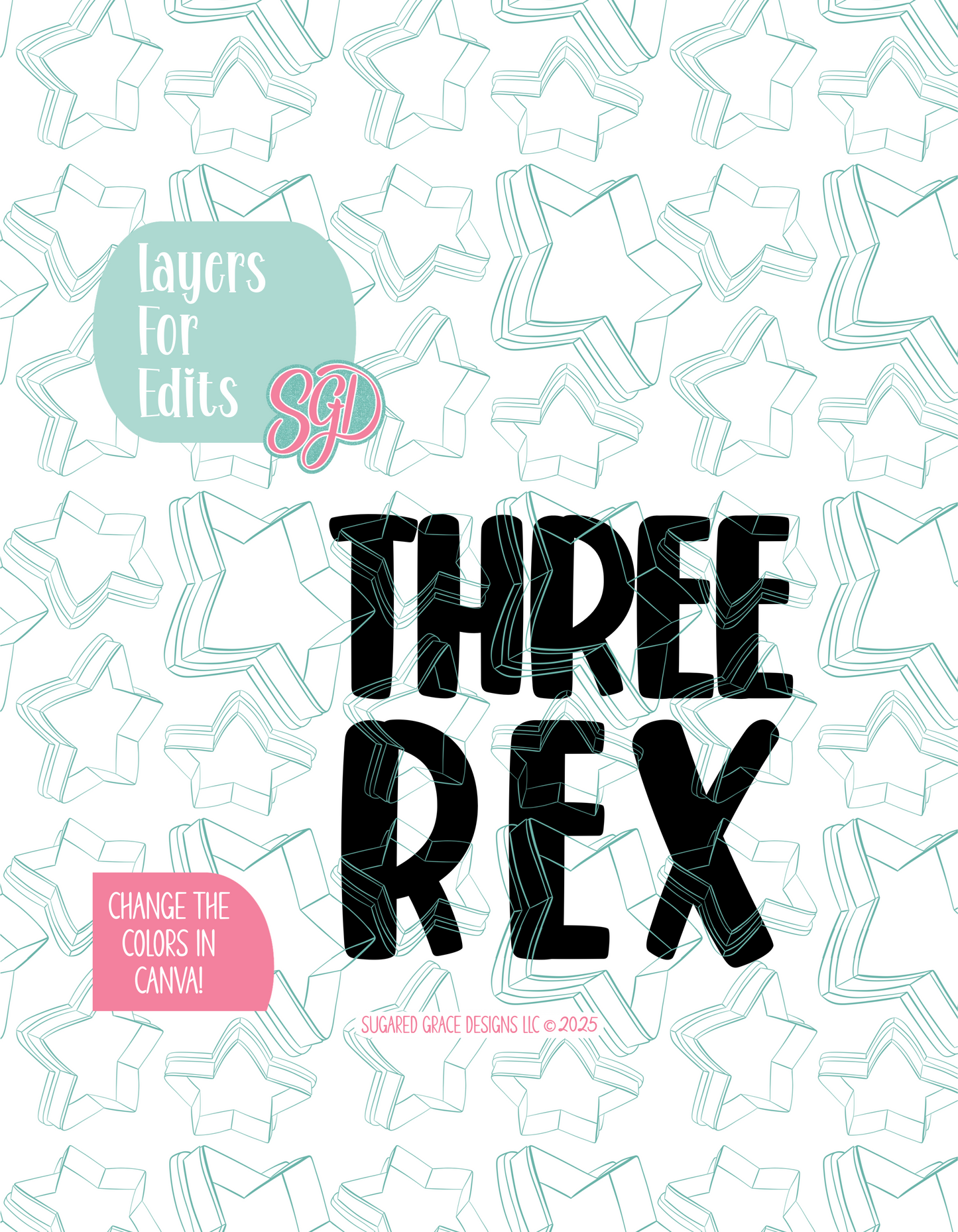 Three Rex Cookie Cutter STL File with PNG Images to Match - For 3D Printing and Edible Ink Printers