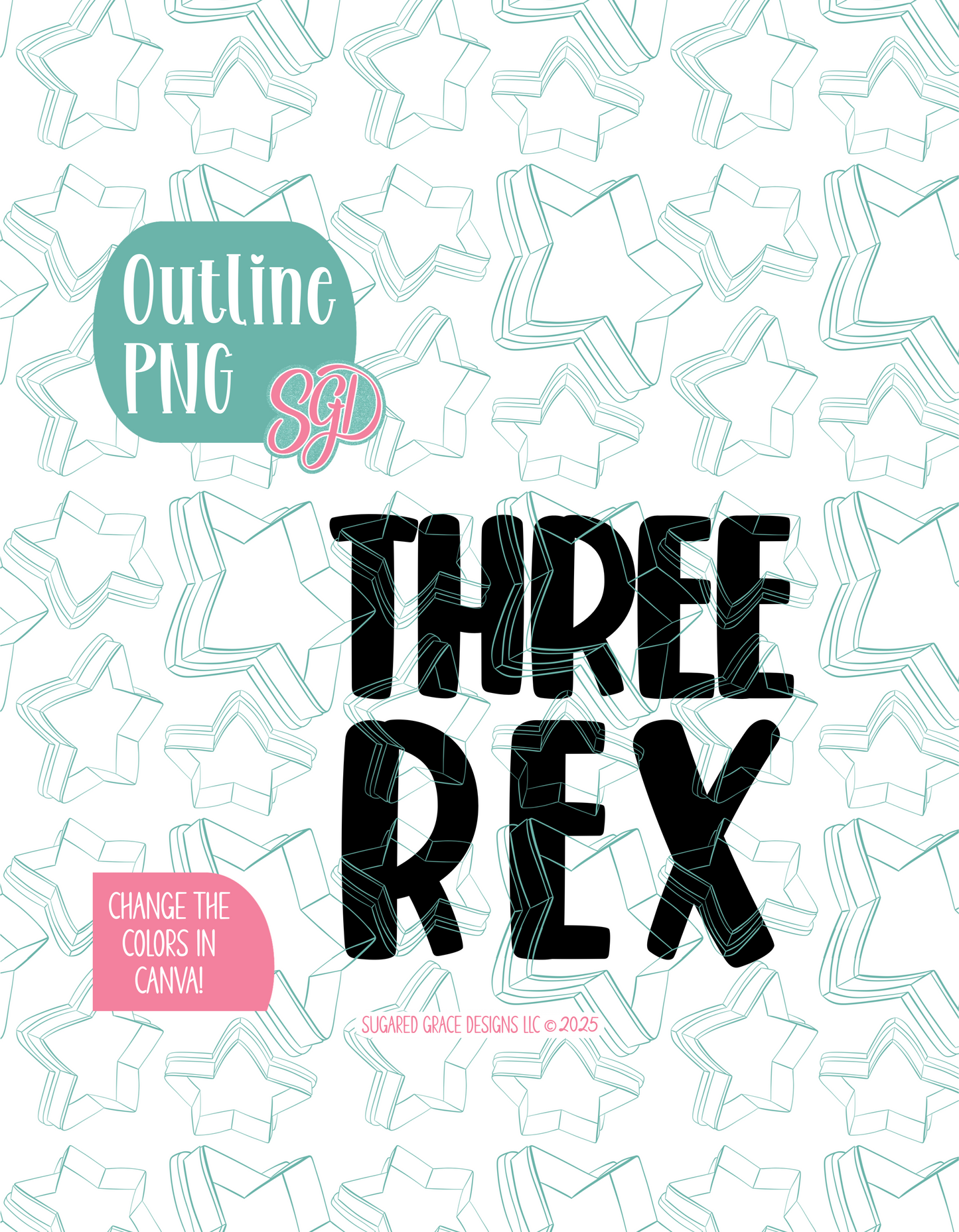 Three Rex Cookie Cutter with PNG Images to Match - Hand Drawn Graphics for Edible Ink Printers