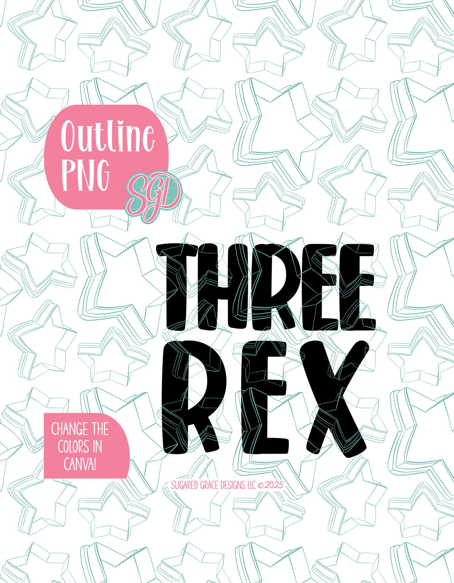 Three Rex PNG Image Set for Edible Ink Printers - Hand Drawn Editable Graphics