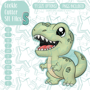 Green T-Rex Dinosaur Cookie Cutter STL File with PNG Images to Match - For 3D Printing and Edible Ink Printers