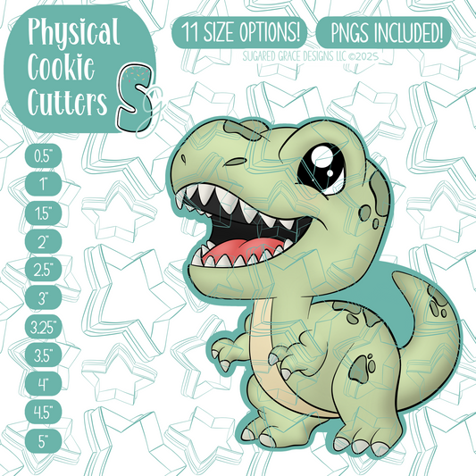 Green T-Rex Dinosaur Cookie Cutter with PNG Images to Match - Hand Drawn Graphics for Edible Ink Printers