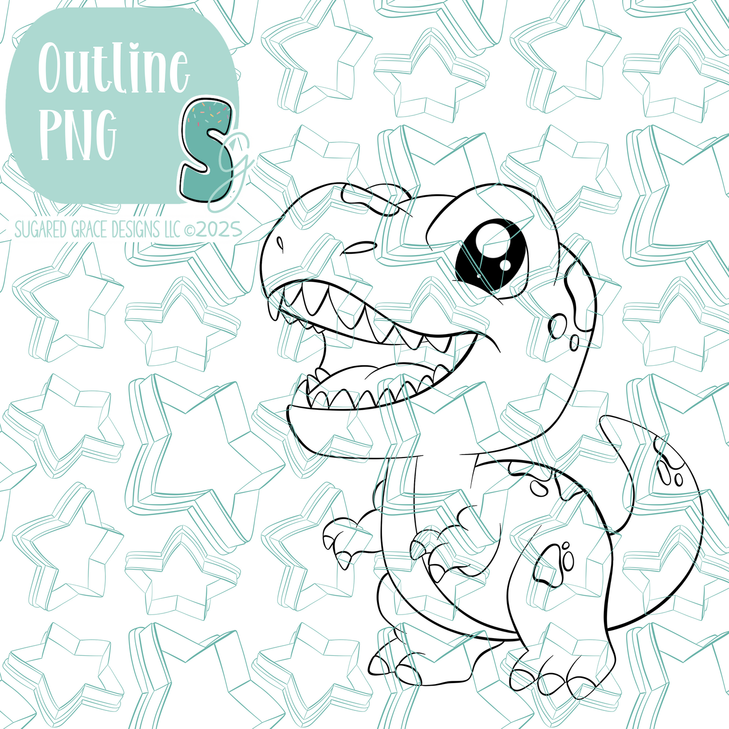 Green T-Rex Dinosaur Cookie Cutter STL File with PNG Images to Match - For 3D Printing and Edible Ink Printers