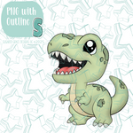 Green T-Rex Dinosaur Cookie Cutter STL File with PNG Images to Match - For 3D Printing and Edible Ink Printers