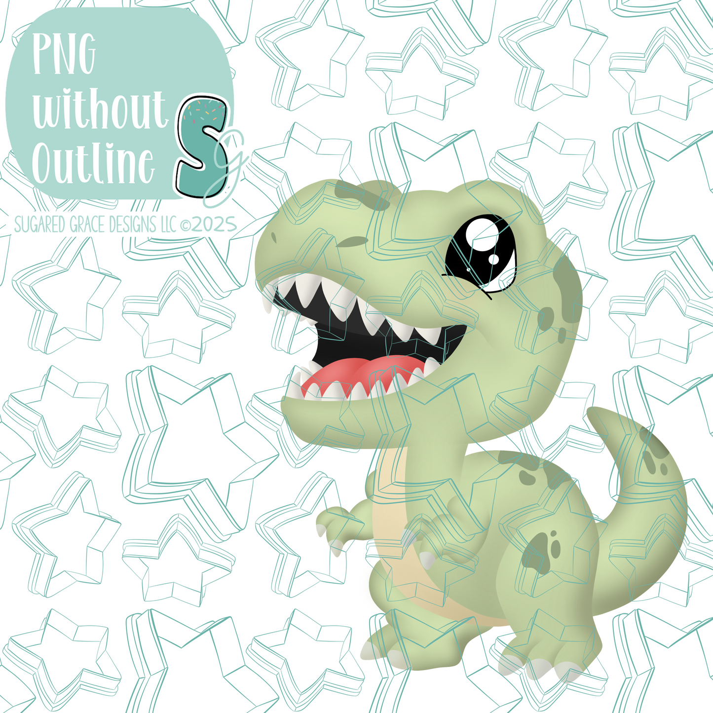 Green T-Rex Dinosaur Cookie Cutter STL File with PNG Images to Match - For 3D Printing and Edible Ink Printers