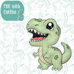 Green T-Rex Dinosaur Cookie Cutter with PNG Images to Match - Hand Drawn Graphics for Edible Ink Printers